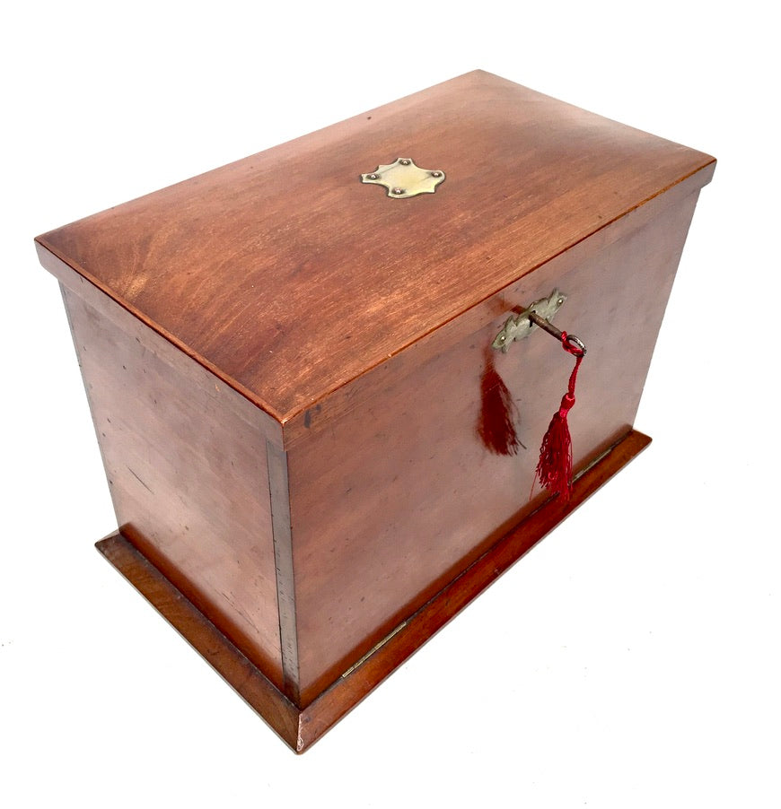 Antique Victorian Oak Wooden Desktop Stationery Box / Writing Cabinet with Key