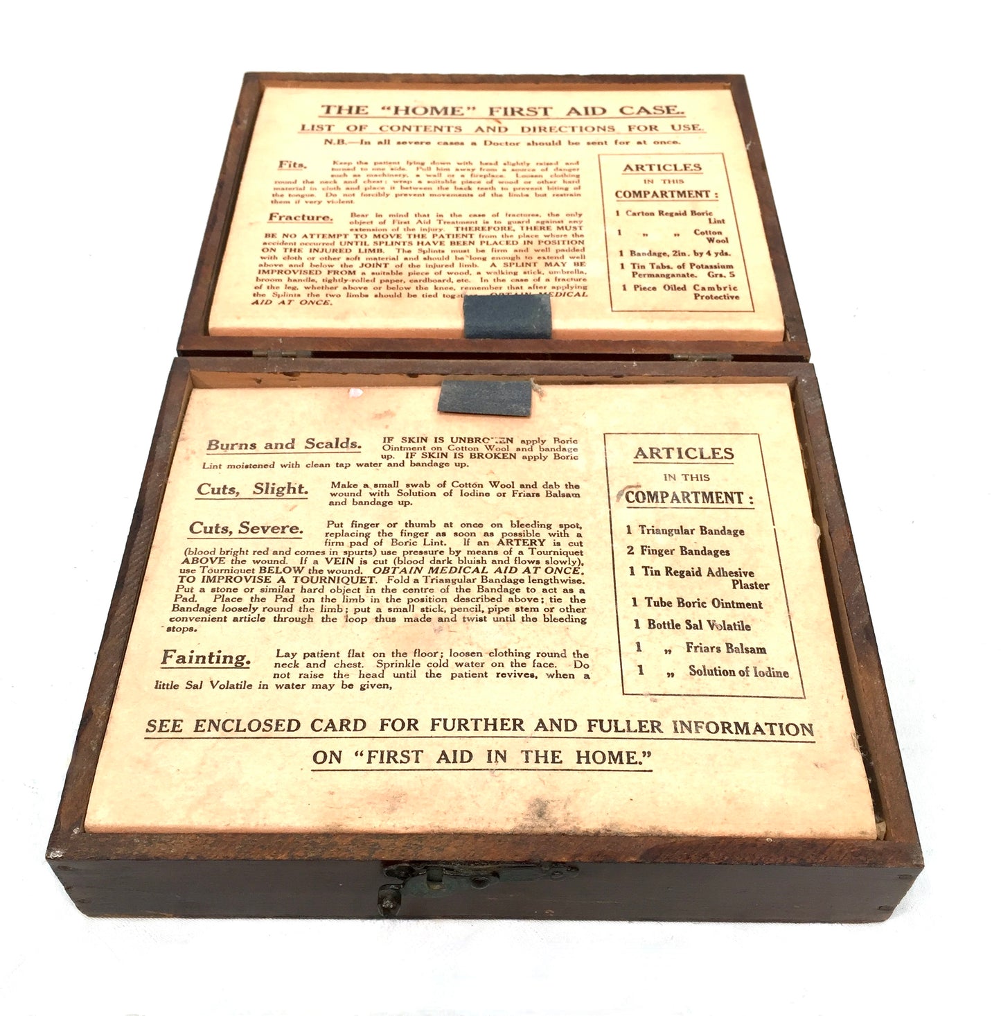 Antique Wooden Boots The Home First Aid Box & Full Contents Apothecary