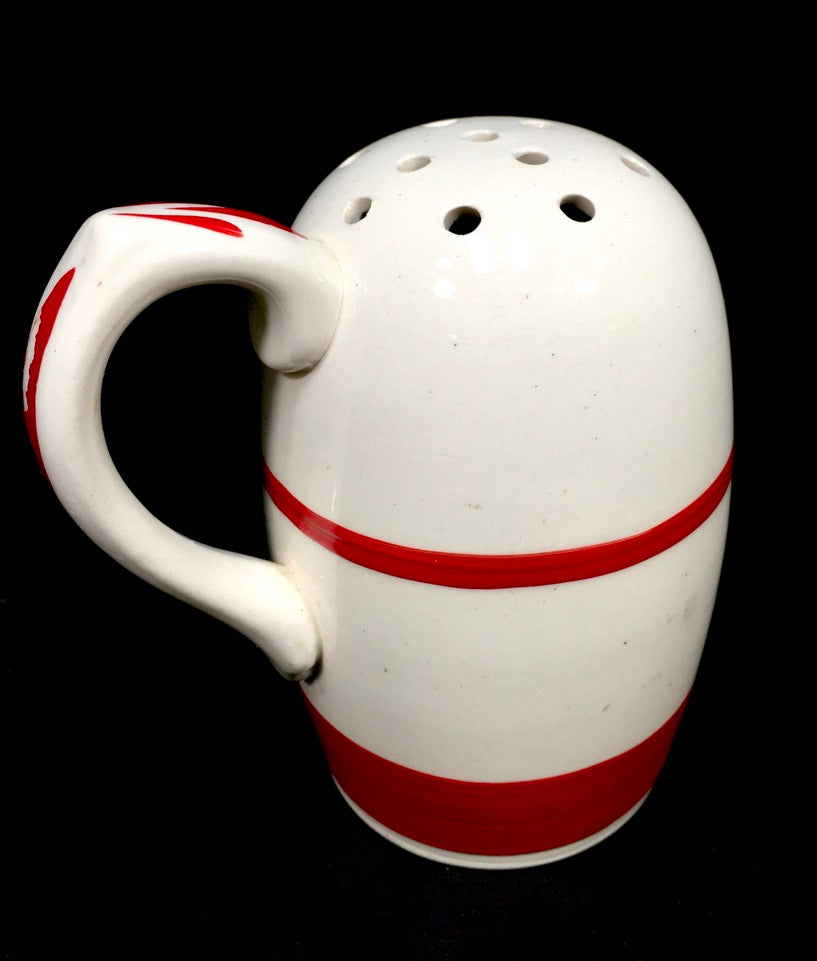 Antique Kitchenalia - Red & White Kleen Kitchen Ware Ceramic Flour Shaker c.1950
