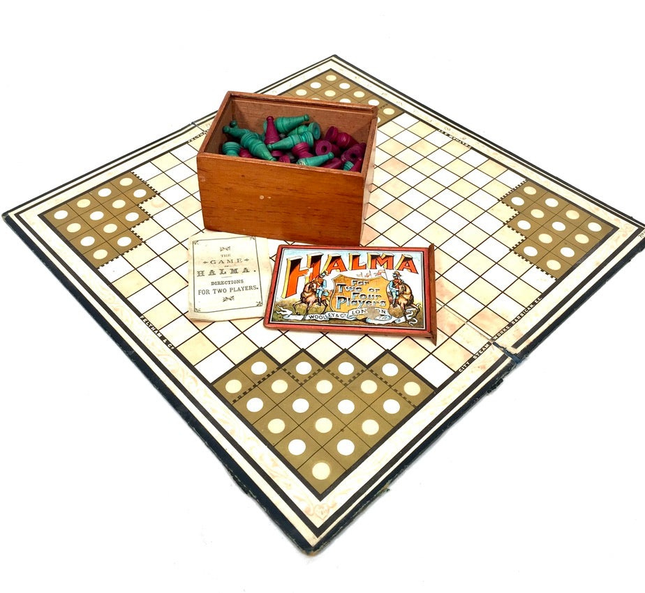 Antique 19th Century Halma Board Game Published by Woolley & Co London c.1890