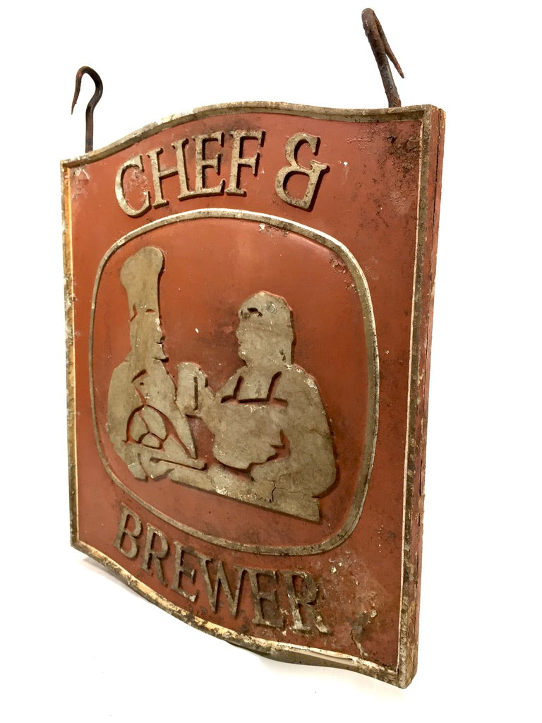Antique Advertising - Hanging Double Sided Metal Brewery Pub Sign 20th Century