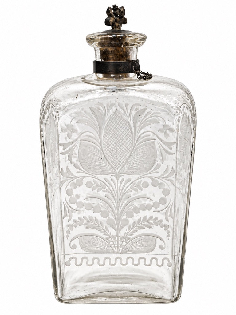 Antique Late 18th Century Etched Glass Decanter Bottle Floral Design c.1790