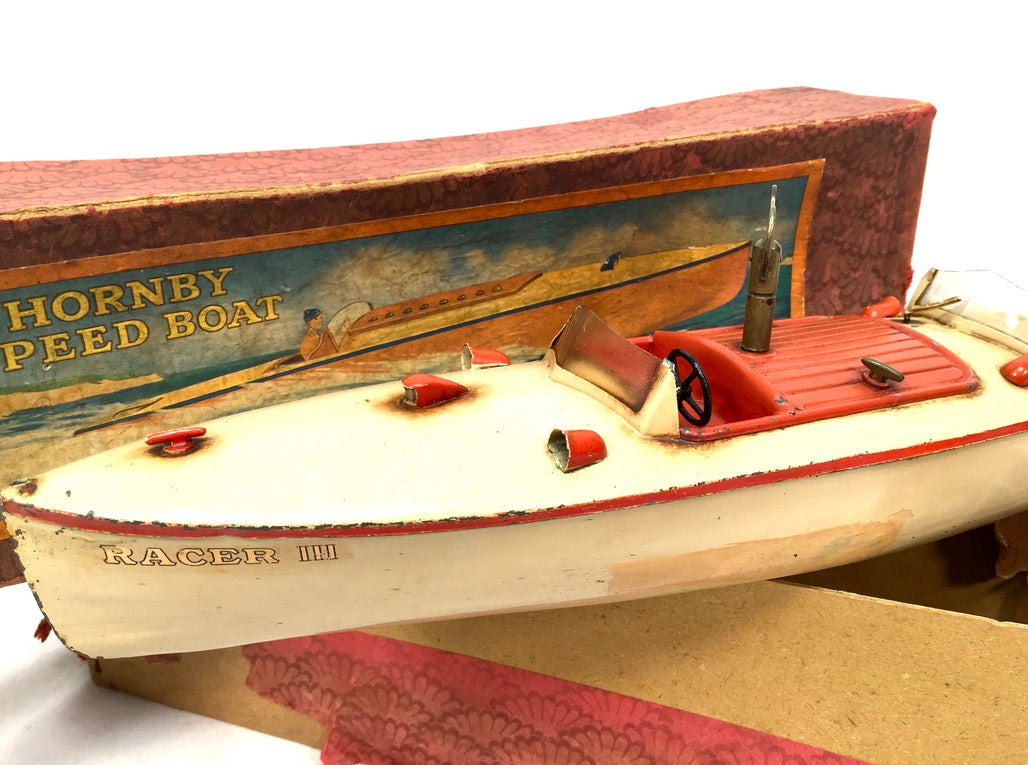 Antique Hornby Toy "Racer III" No.3 & Speedboat Tinplate Meccano Toy c.1930