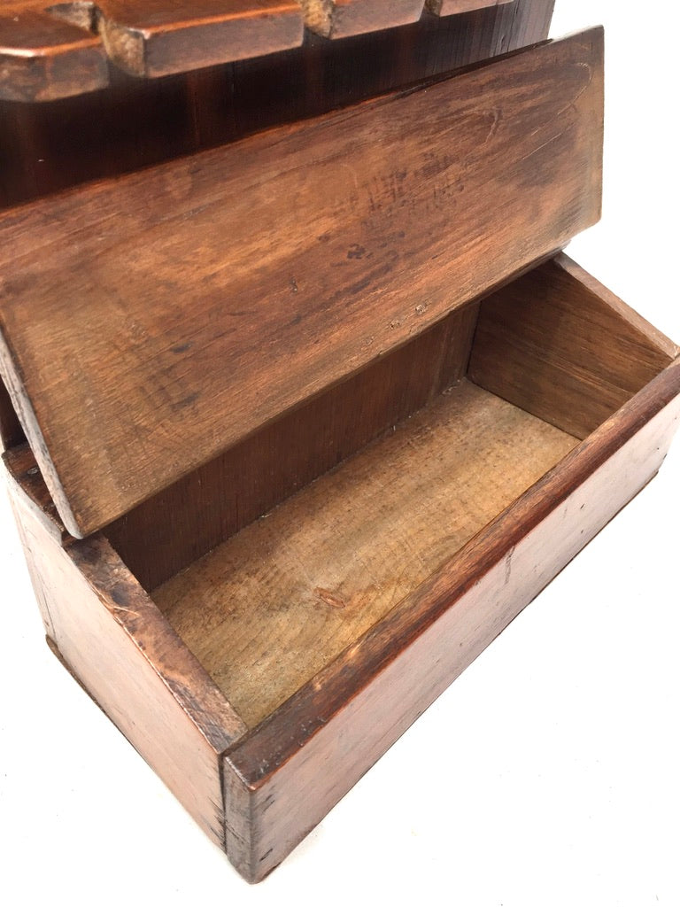 Antique Kitchen Oak Wooden Wall Hanging Georgian Spoon Rack & Candle Box c.1800