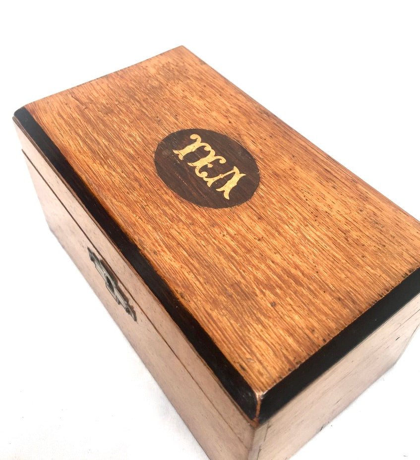 Antique 19th Century Wooden Double Compartment Tea Caddy with Key & Working Lock