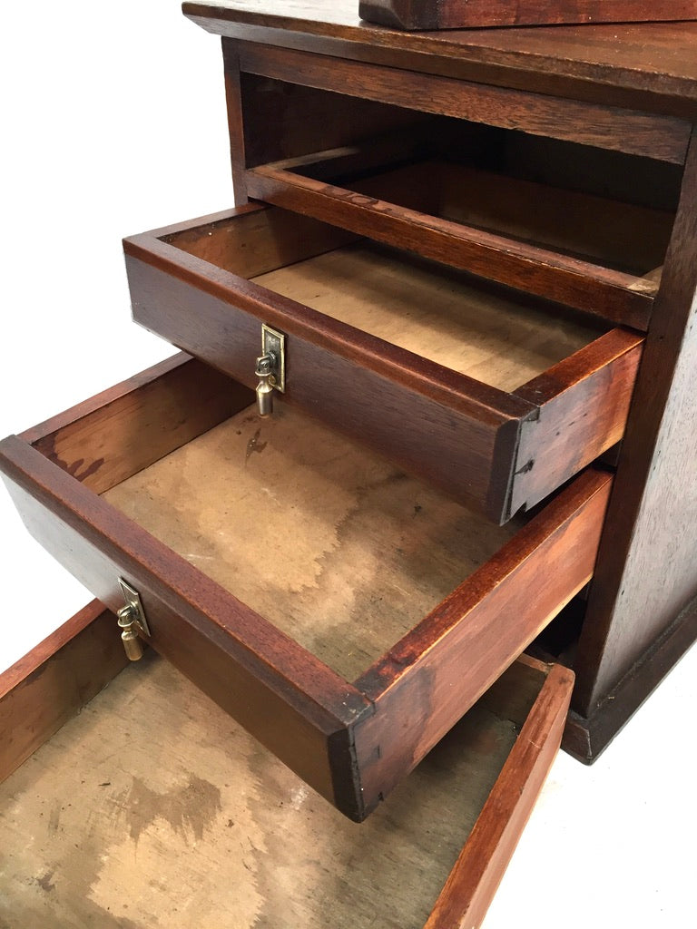 Antique Tabletop Wooden Chest of Drawers / Filing Storage Box Cabinet c.1950