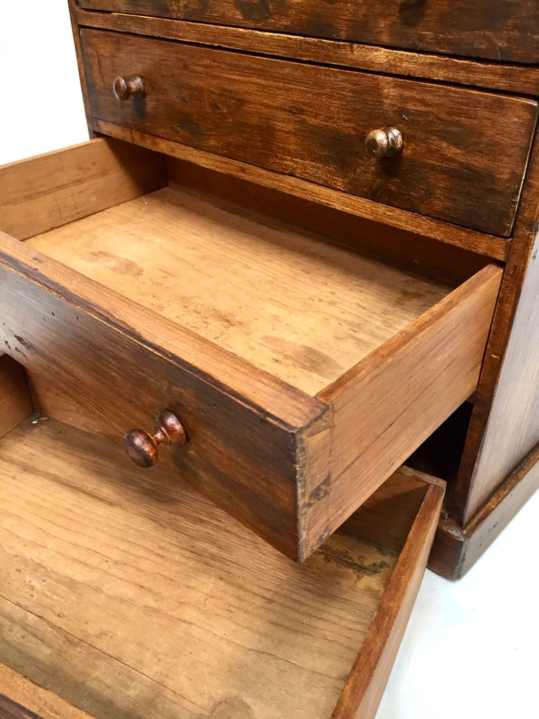 Antique Tabletop Wooden Pine Chest of Collectors Drawers Storage Box c.1900