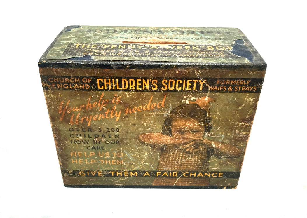 Antique Wooden Penny-A-Week Childrens Society Box / Collection / Offering c.1940