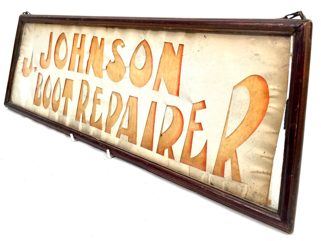 Antique Advertising - Art Deco Shop Display Sign Johnson Boot Repairer c.1930&nbsp;