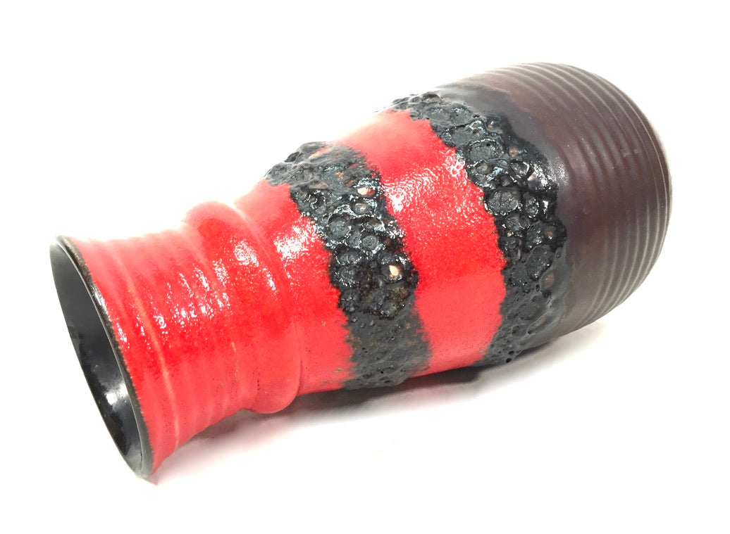 Vintage West German Pottery Lava Vase / Jug / Red &amp; Black / Retro 1970's