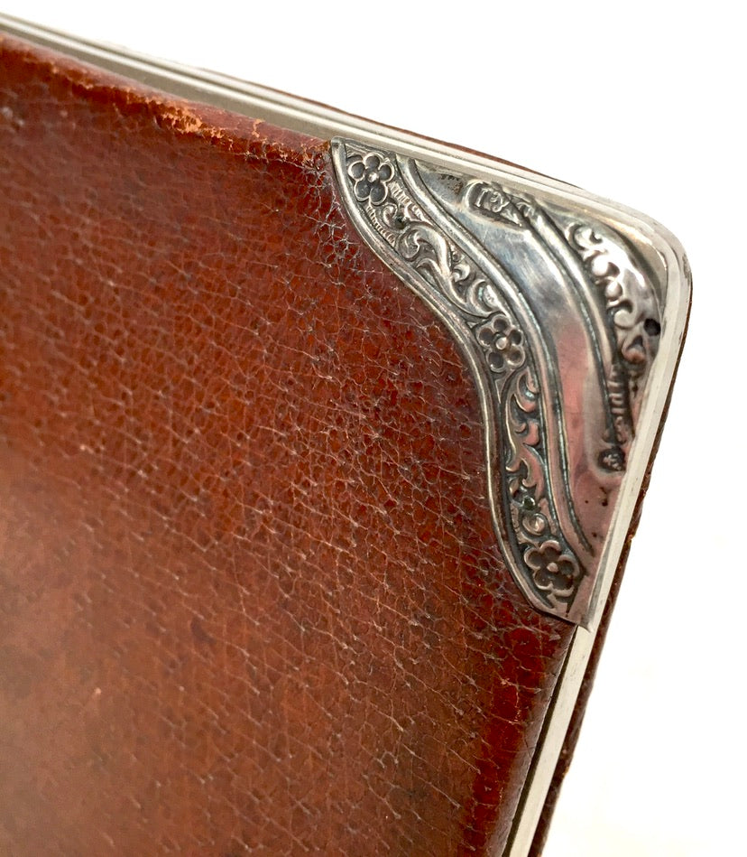 Antique Art Nouveau Silver Covered Leather Wallet Card Case Birmingham 1903