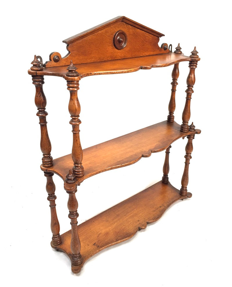 Antique Wooden Hand Carved Arts & Crafts Wall Hanging Display Shelf Rack c.1920