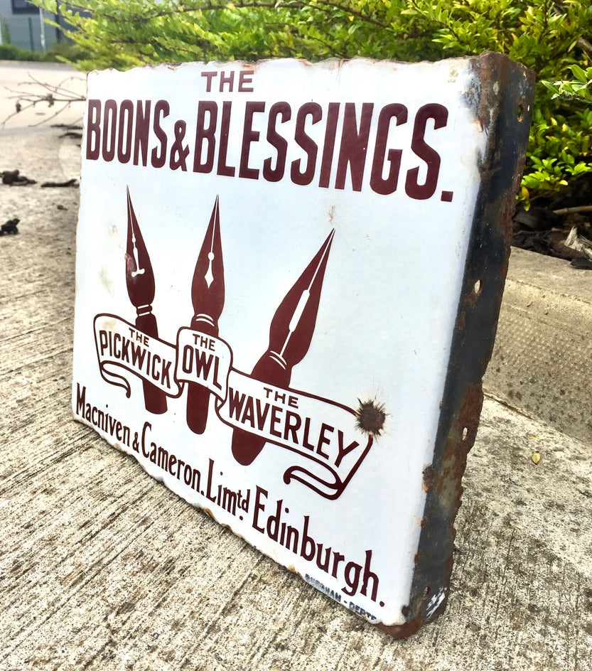 Antique Advertising - Waverley Pens Enamel Sign for Macniven & Cameron c.1910
