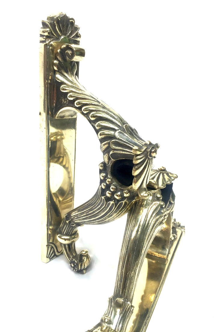 Antique Pair of French Rocco Style Brass Curtain Pole Holders or Door Handles