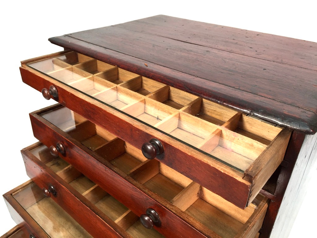 Antique Wooden Large Tabletop Collectors Cabinet Specimen Chest of Drawers c1900