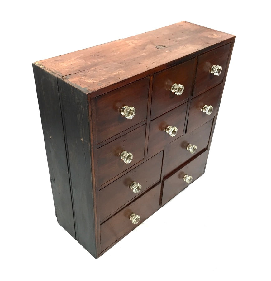 Antique Tabletop Victorian Apothecary Shop Chest of Drawers Cabinet Glass Handle