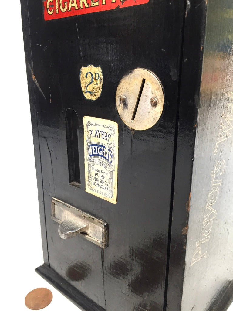 Antique Advertising - Wooden Players Coin Operated Cigarette Vending Machine