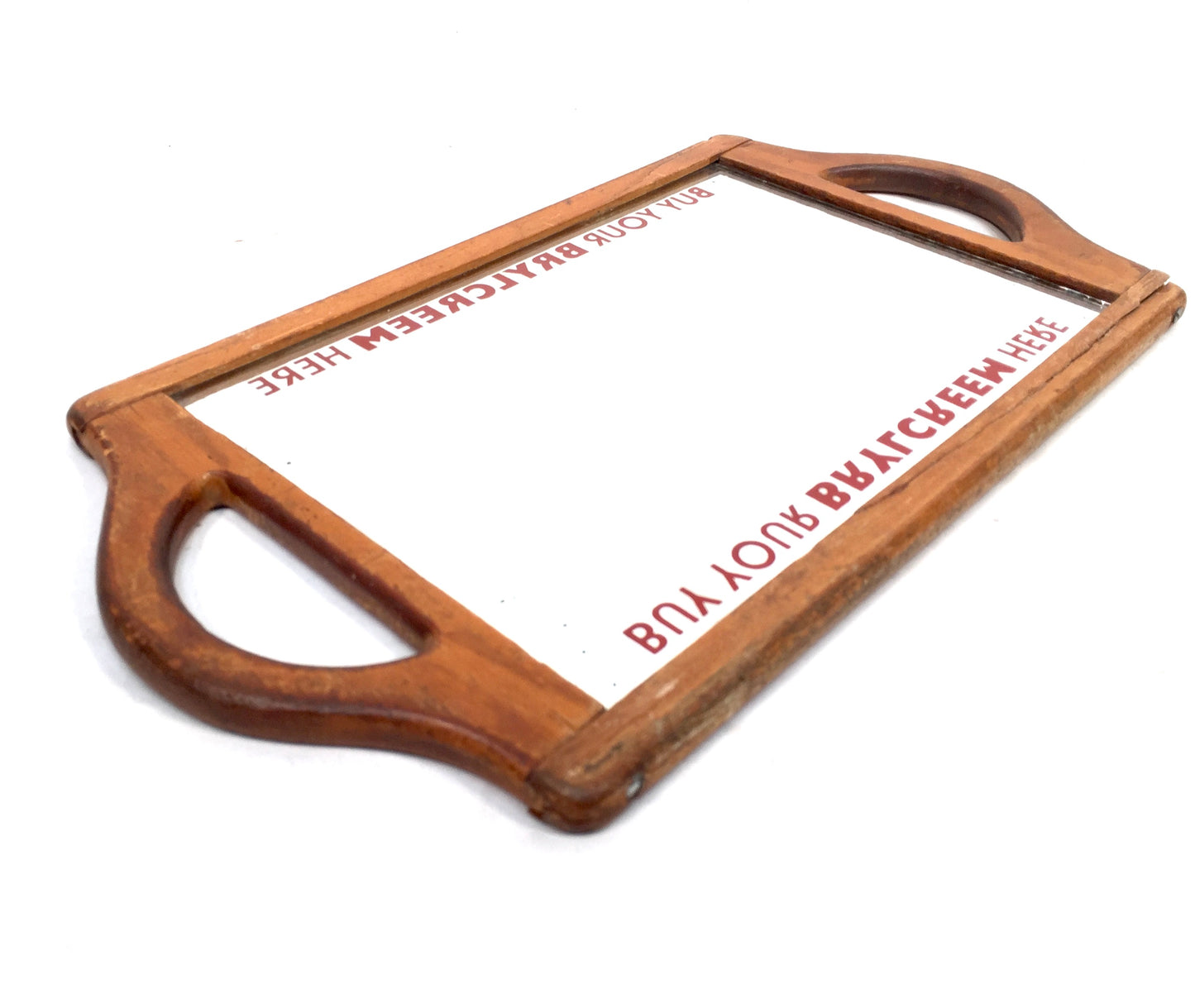 Antique Advertising - 1950s Wooden Brylcreem Barber / Hairdressers Mirror / Sign