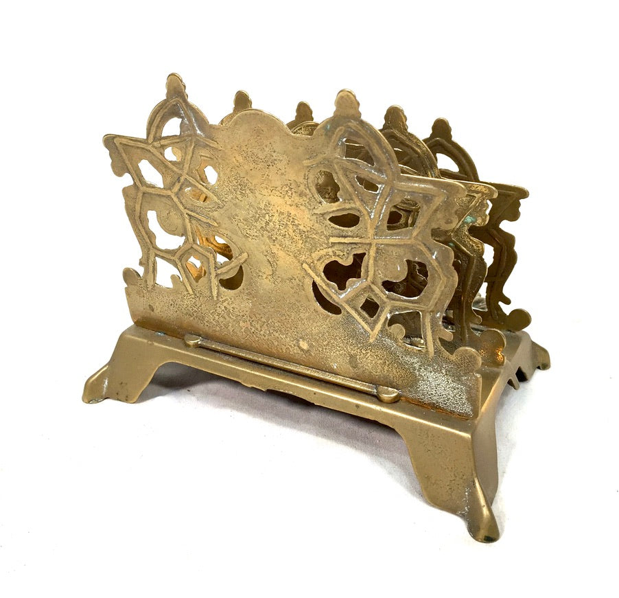 Antique Early 20th Century Ornate Brass Desktop Letter Holder Rack c.1930