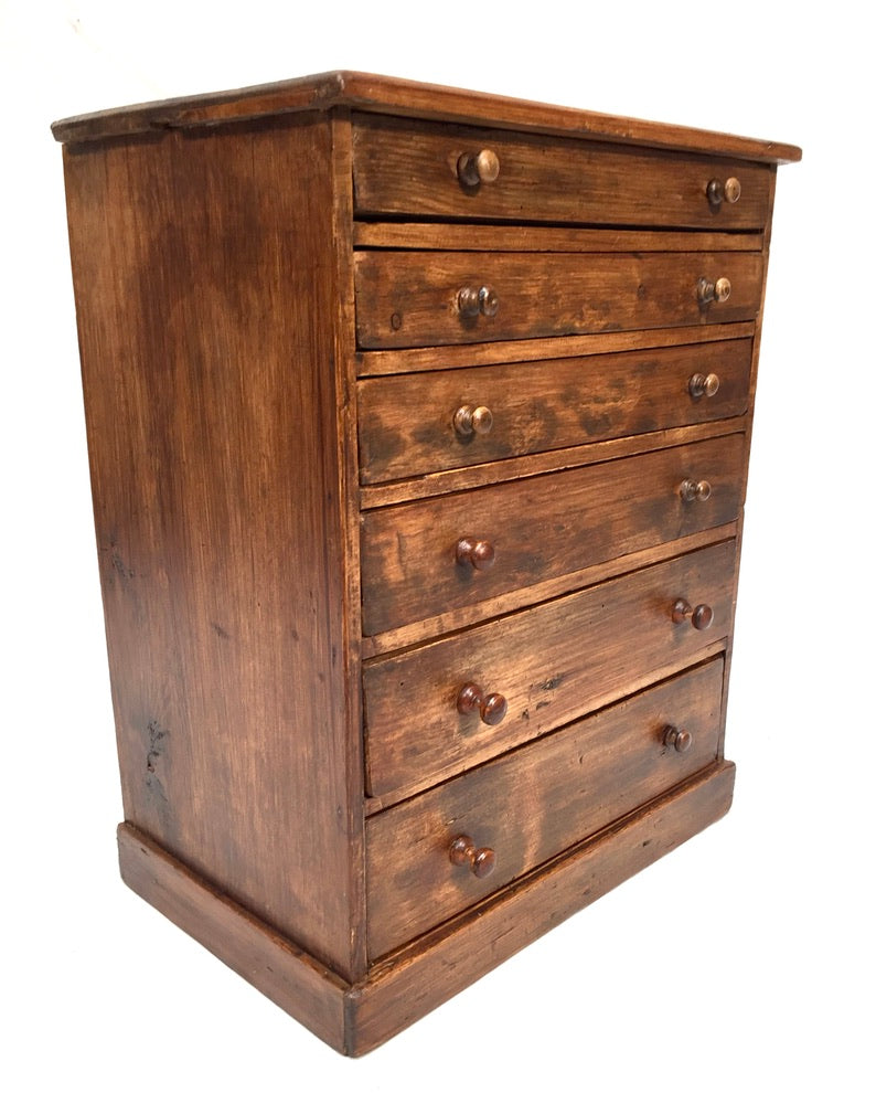 Antique Tabletop Wooden Pine Chest of Collectors Drawers Storage Box c.1900