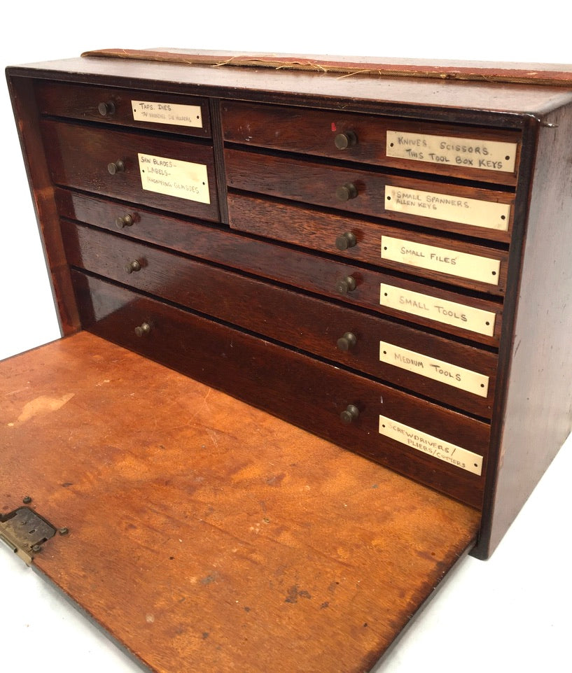 Antique Wooden Mid Century Engineers Toolbox / Collectors Cabinet / Storage Box