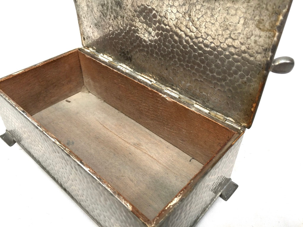 Antique English Pewter Art Deco Cigar Box Golf Ball & Clubs c.1930 Wood Lined