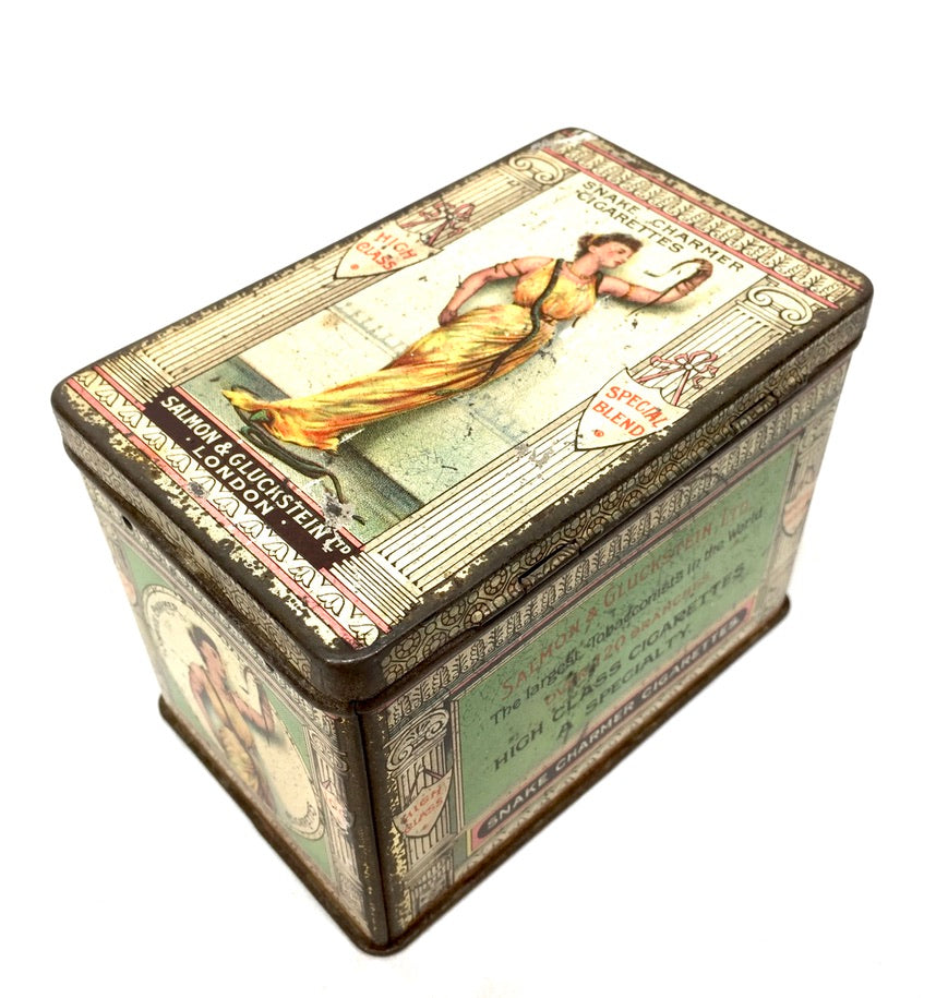 Antique Salmon and Gluckstein 100 Snake Charmer Cigarette Tin / RARE Large Size