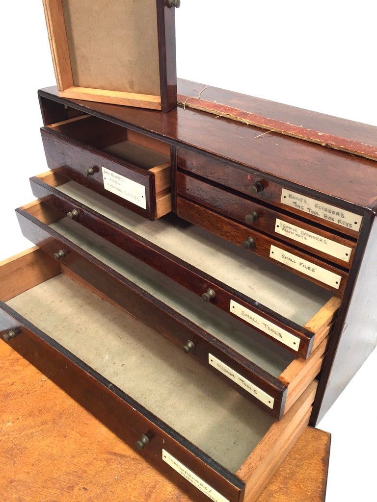 Antique Wooden Mid Century Engineers Toolbox / Collectors Cabinet / Storage Box