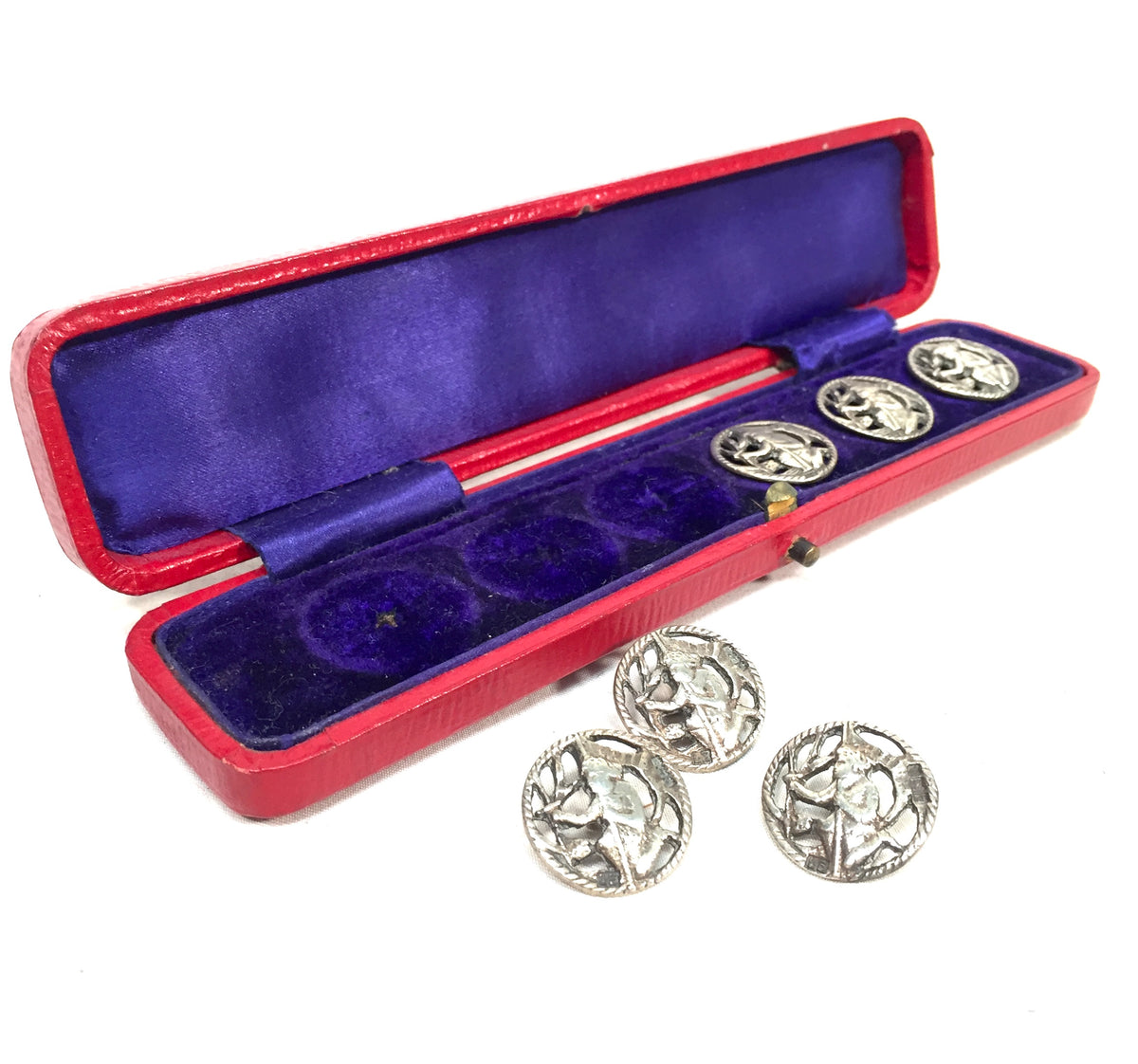 Antique Art Nouveau Sterling Silver Hallmarked Dress Buttons in Case / Complete