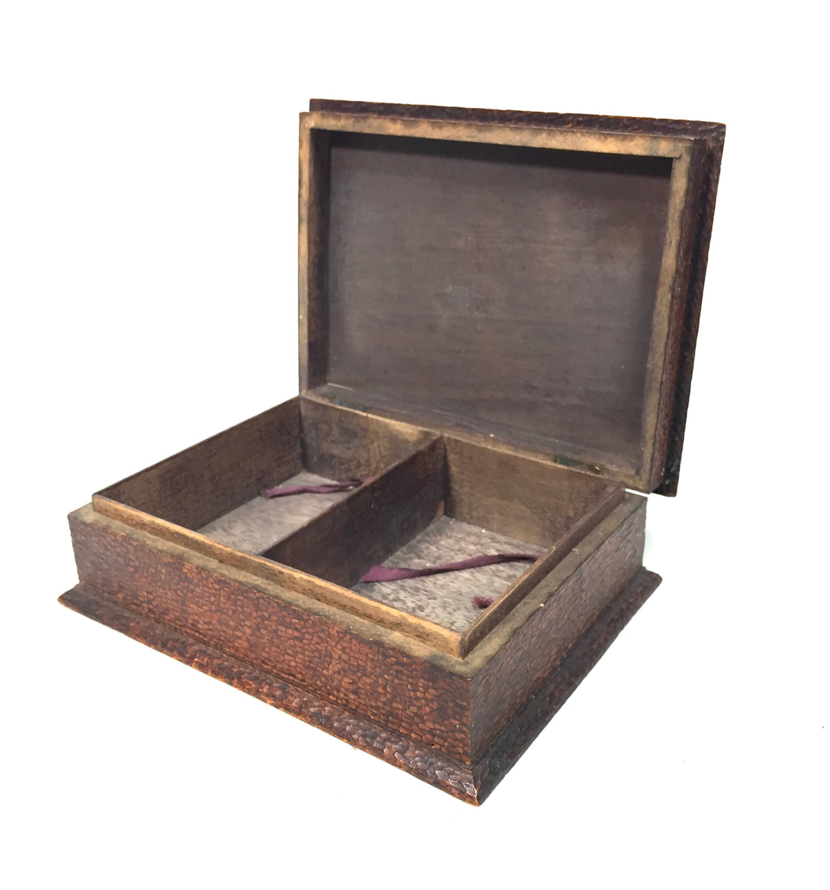 Antique Wood & Pewter Storage Box / Trinket Jewellery Box / Blue Cabochon c.1930