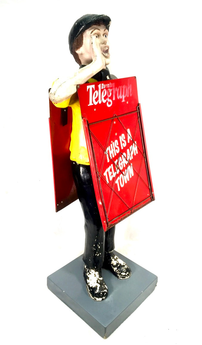 Life-Size Antique Advertising Display – 1970s Evening Telegraph Paper Boy