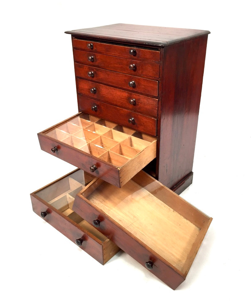 Antique Wooden Large Tabletop Collectors Cabinet Specimen Chest of Drawers c1900