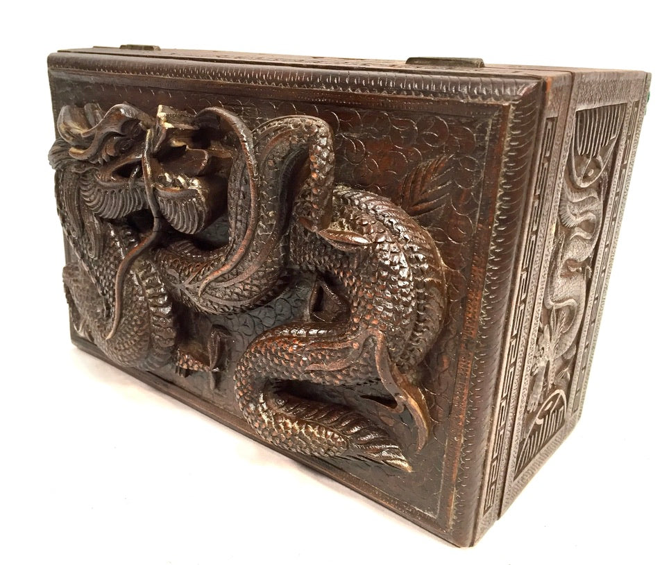 Antique Mahjong Game Carved Box / Bone & Bamboo Tiles / Mah Jong Game / Complete