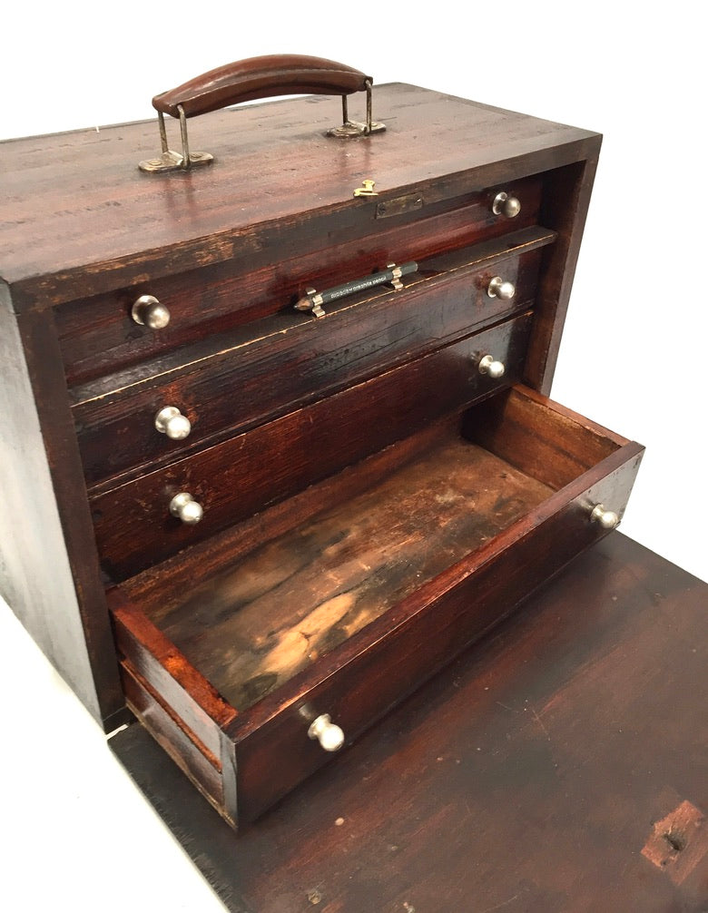 Antique Wooden Engineers Toolbox / Tool Box / Collectors Cabinet / Storage Box
