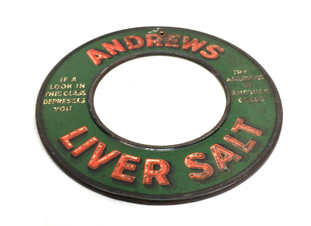 Antique Advertising -  Rare Andrews Liver Salt Tin Metal Mirror Sign c.1920