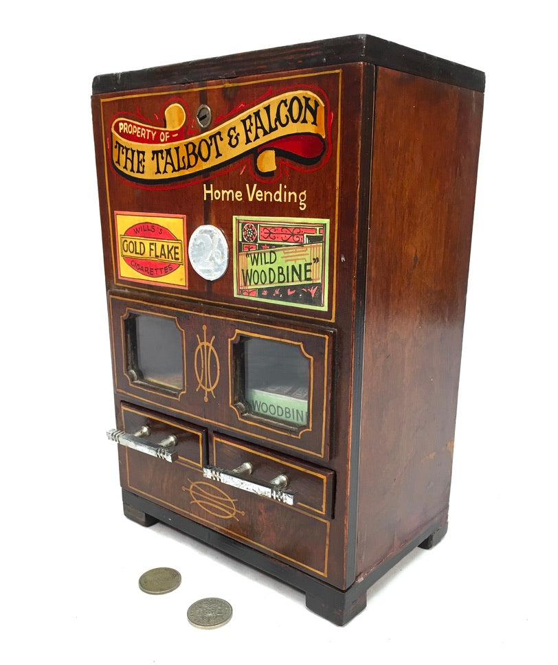 Antique Advertising - Wooden Coin Operated Cigarette Vending Machine / Working
