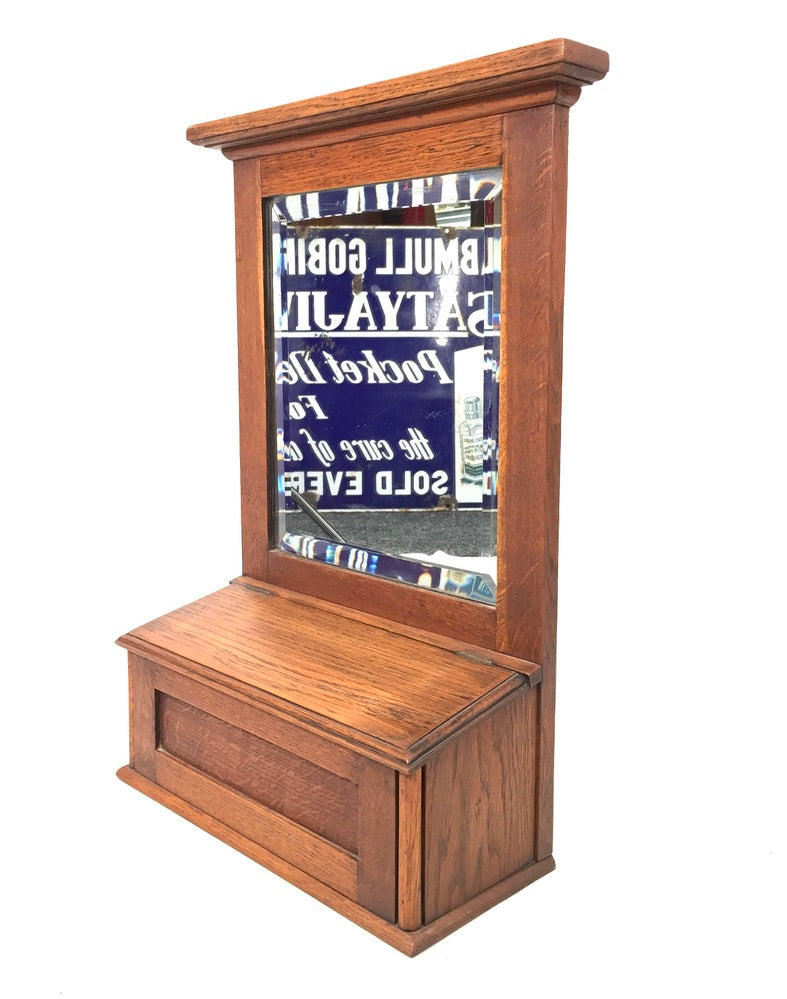 Antique Wooden Oak Entrance Hall Wall Mirror with Storage Box / Bathroom c.1930