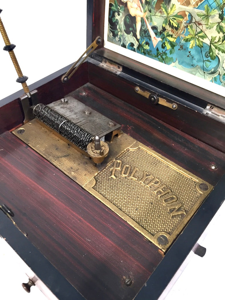 Antique Tabletop Wooden Walnut Cased Polyphon Music Box / Working Discs c.1901