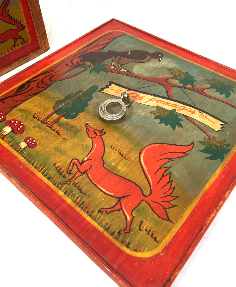Antique Wooden Hand Painted French Cheese Box / Fromager / Garde Manger & Board