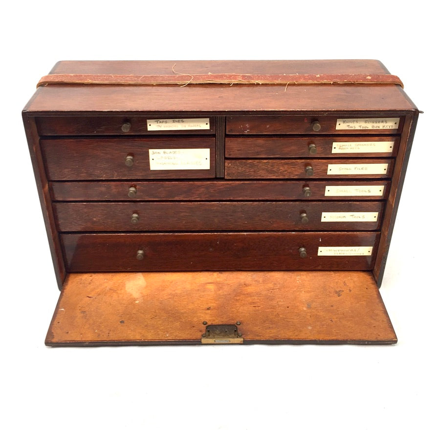 Antique Wooden Mid Century Engineers Toolbox / Collectors Cabinet / Storage Box