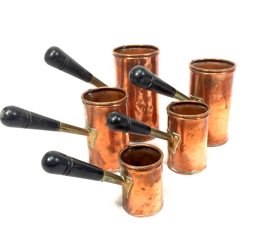 Antique Graduated Set of Five Copper Ale Measures / Jugs / Country Kitchen c1900