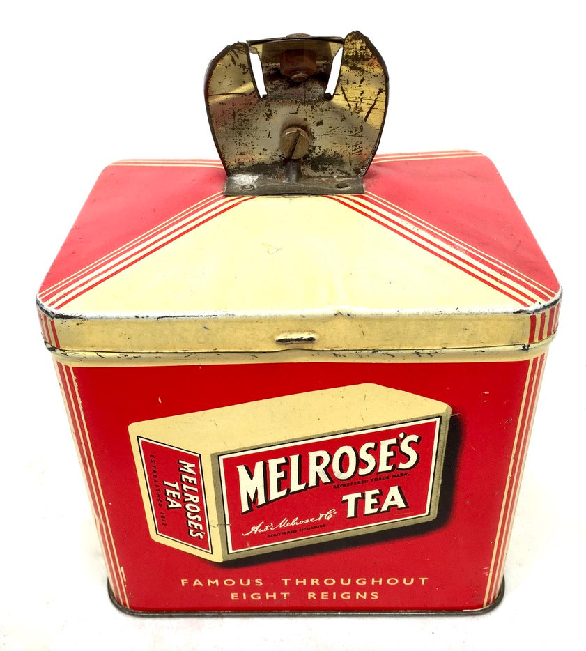 Antique Advertising - Melroses Tea Counter Top String Cutter Dispenser Tin c1930