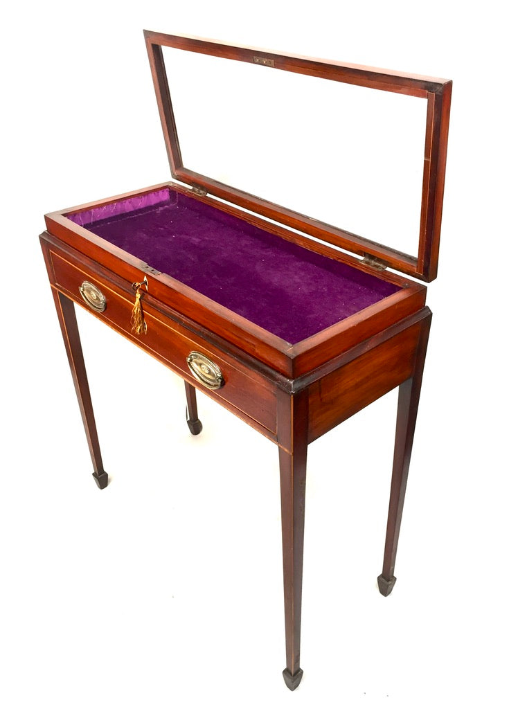Antique Edwardian Mahogany Wood Bijouterie Display Table & Storage Cabinet c1910