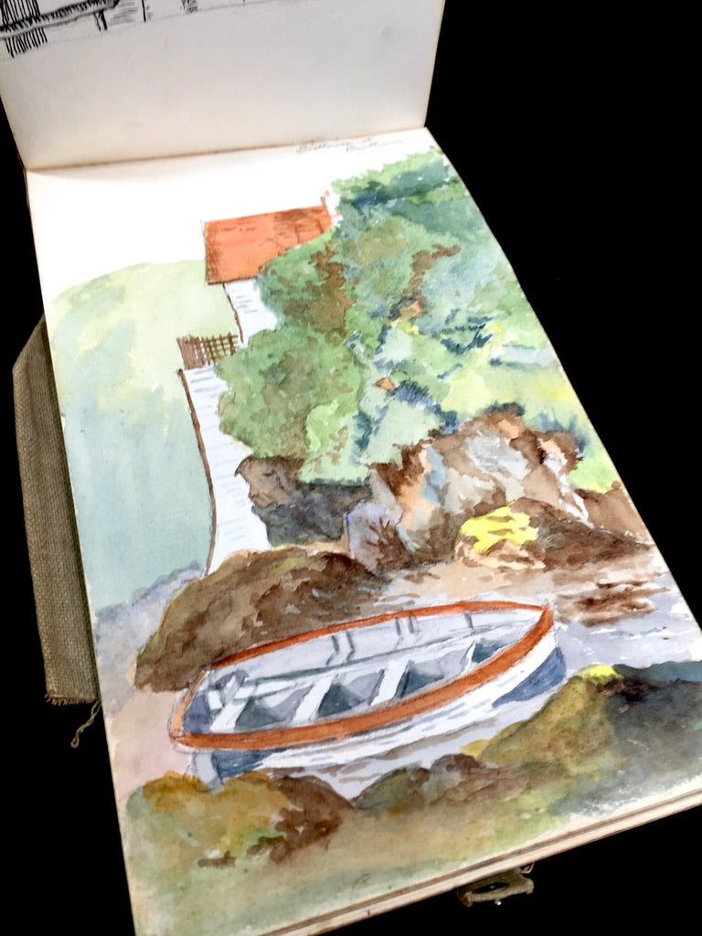 Antique 1920s Personal Artist Sketch Book Art Album Diary Drawings Watercolours