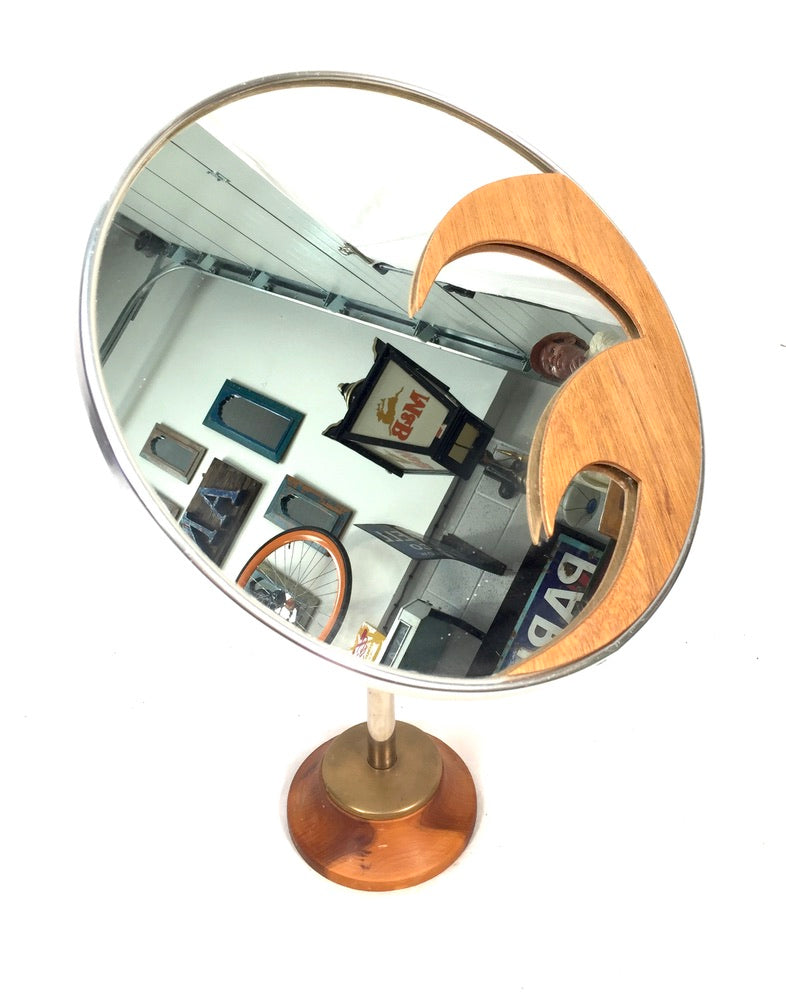 Antique Mid 20th Century Tabletop Vanity Mirror on Brass Stand / Retro / Vintage