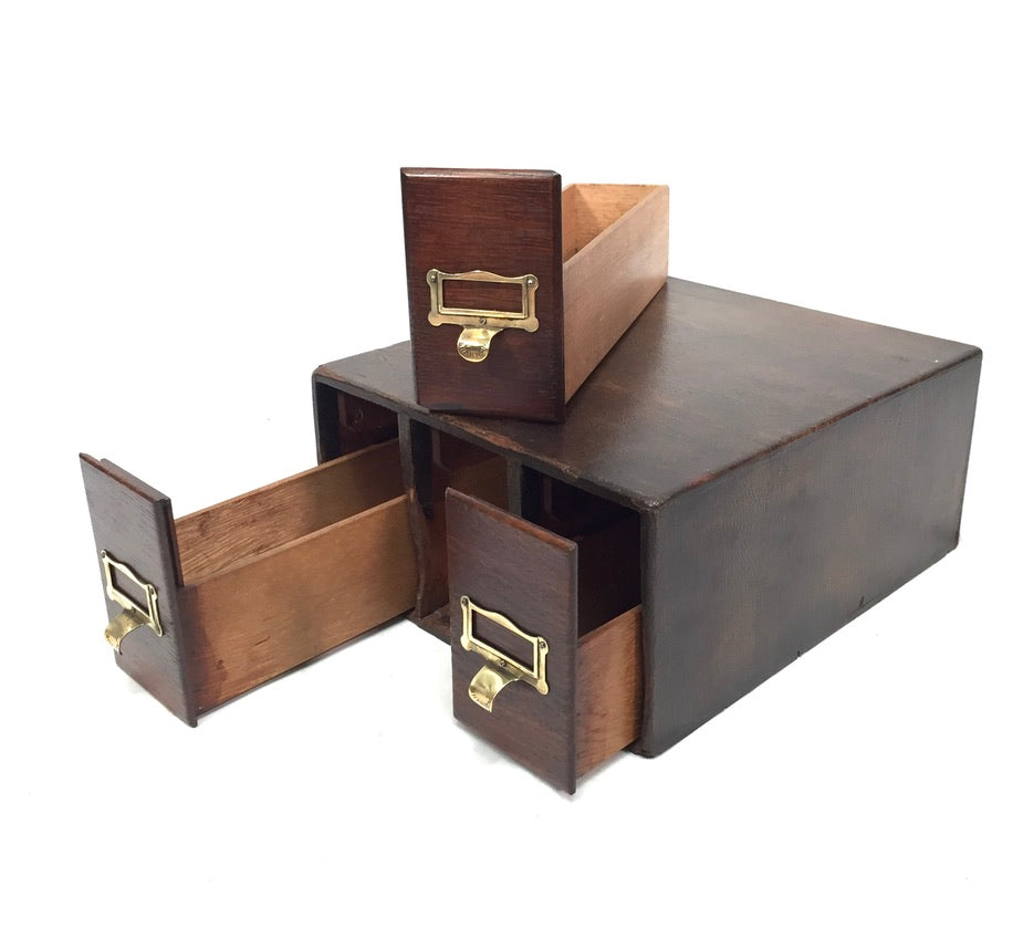 Antique 20th Century Tabletop Wooden "Shannon" Index Card Filing Drawer Box Unit