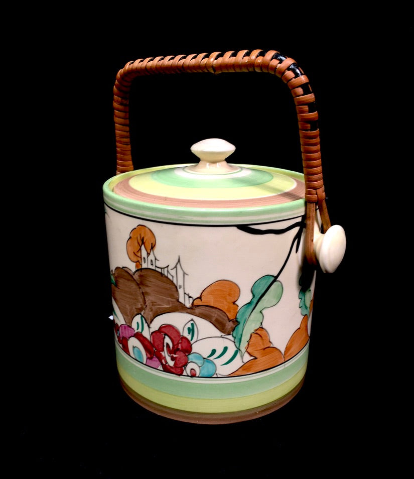 Clarice Cliff Alton Green Hereford Biscuit Barrel Shape Art Deco Pottery Antique