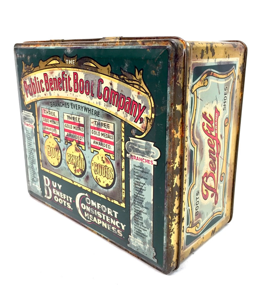 Antique Advertising - 1920s Public Benefit Boot Company Tin Pictorial Lithograph