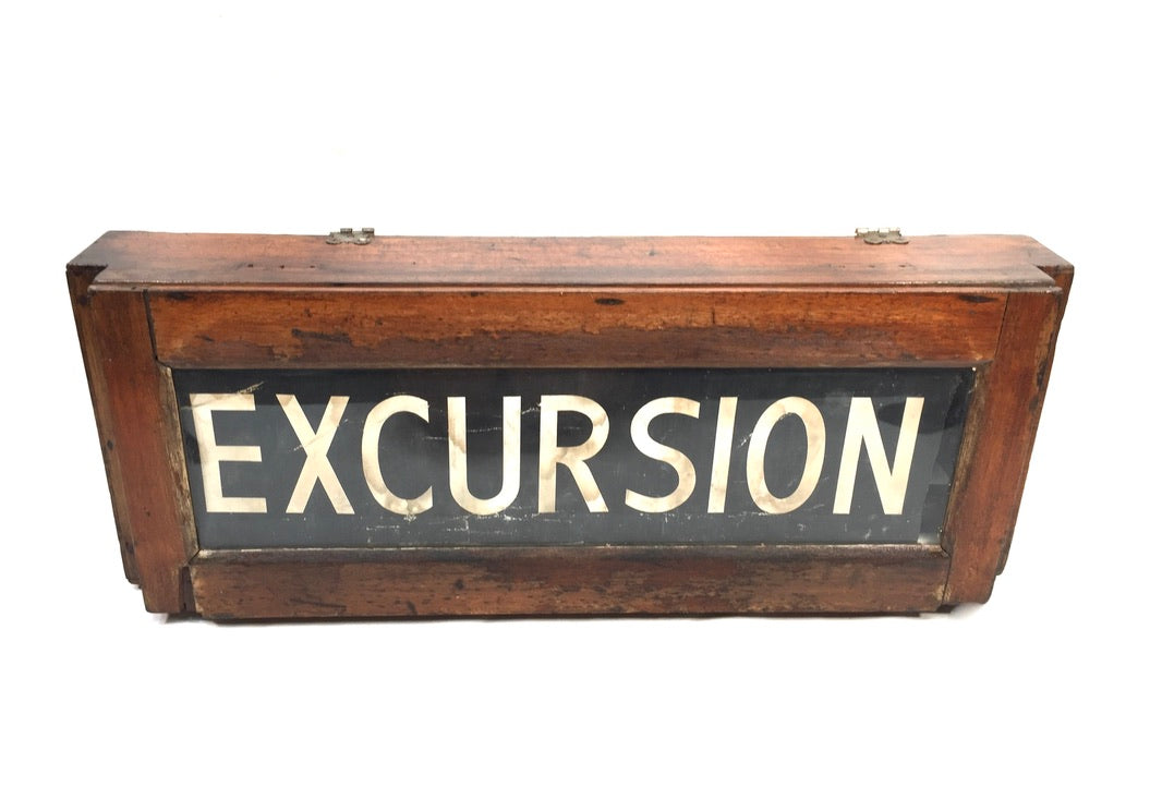 Antique Wooden & Glass London Destination Bus Blind Box Train Sign 20th Century