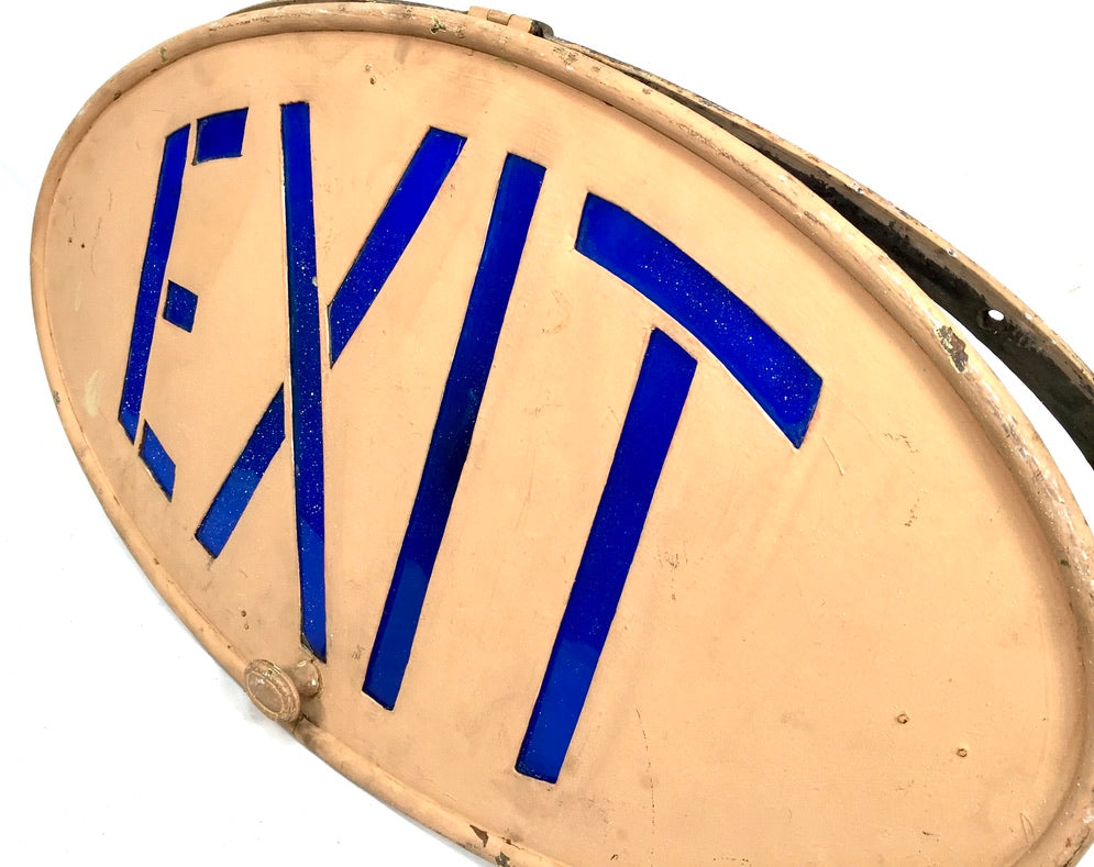 Antique Art Deco Reclaimed / Salvaged Building / Door Exit Sign / Blue c.1930